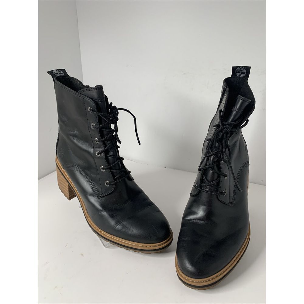 TIMBERLAND Women's Black Tie/side Zip Work Boot 9.5 EUC
